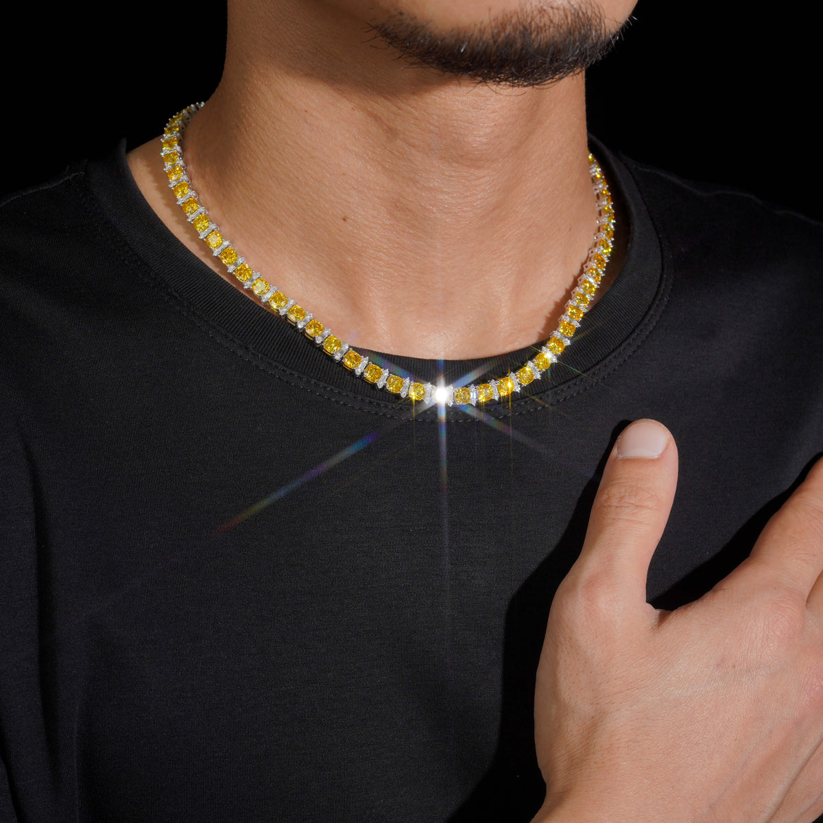 Custom Made Yellow Mix White Moissanite Tennis Chain Necklace