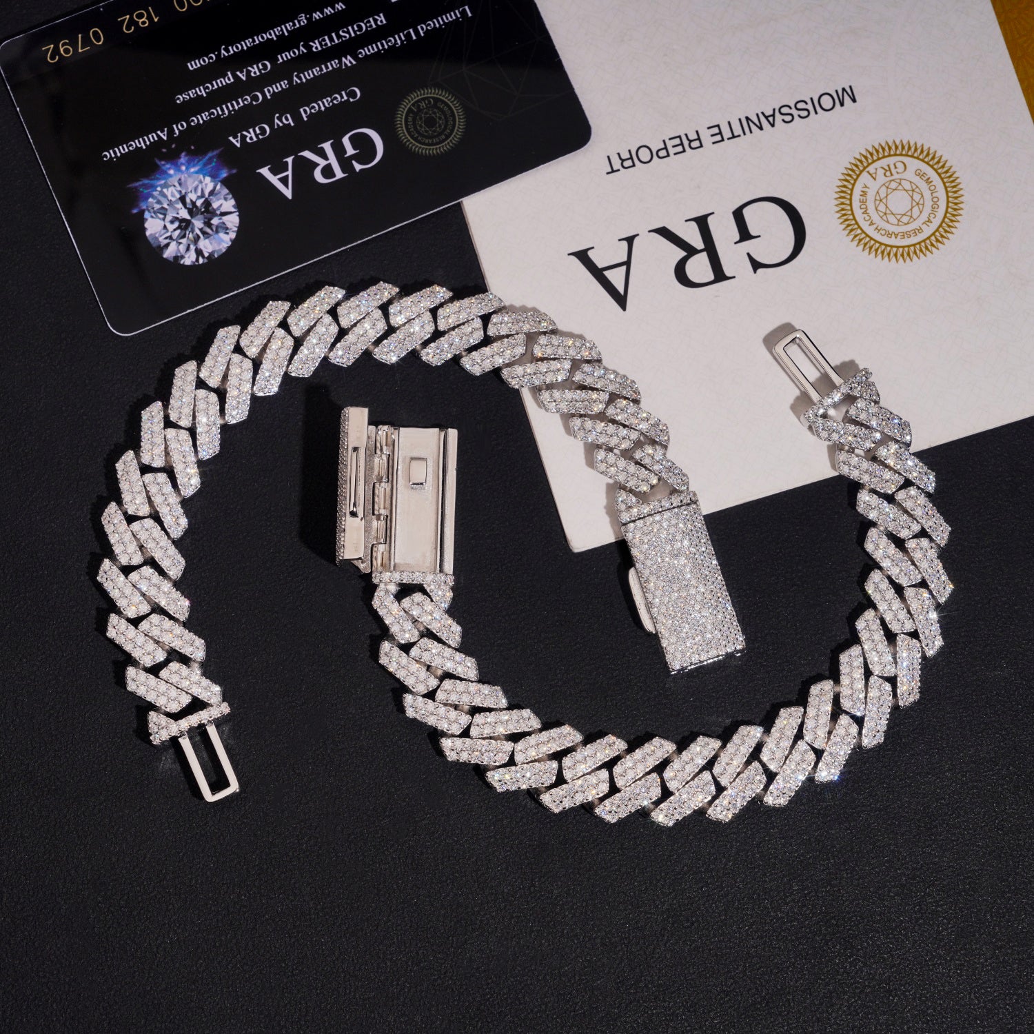 12MM Two Rows Prong Set Moissanite Diamond Cuban Link Bracelet