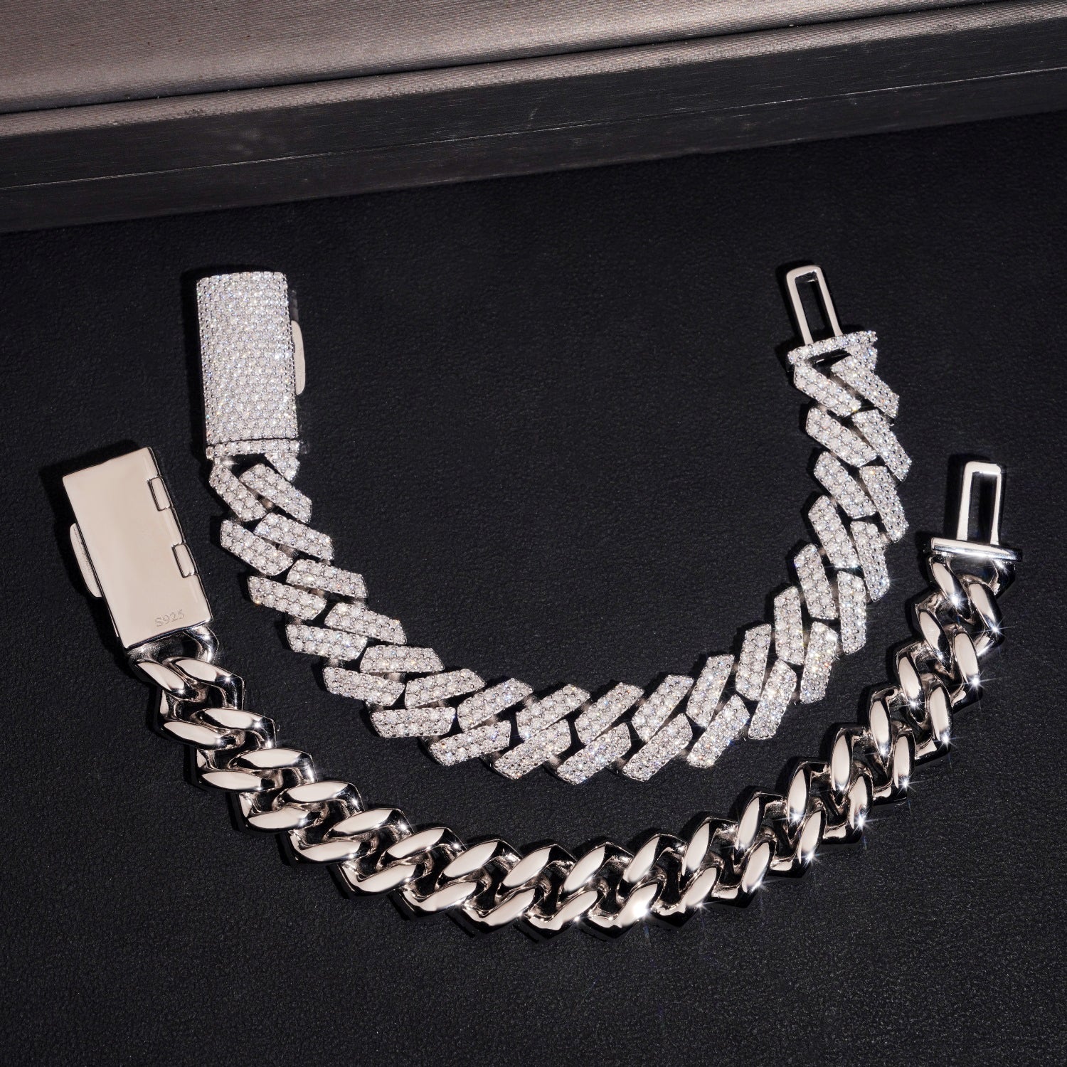 12MM Two Rows Prong Set Moissanite Diamond Cuban Link Bracelet
