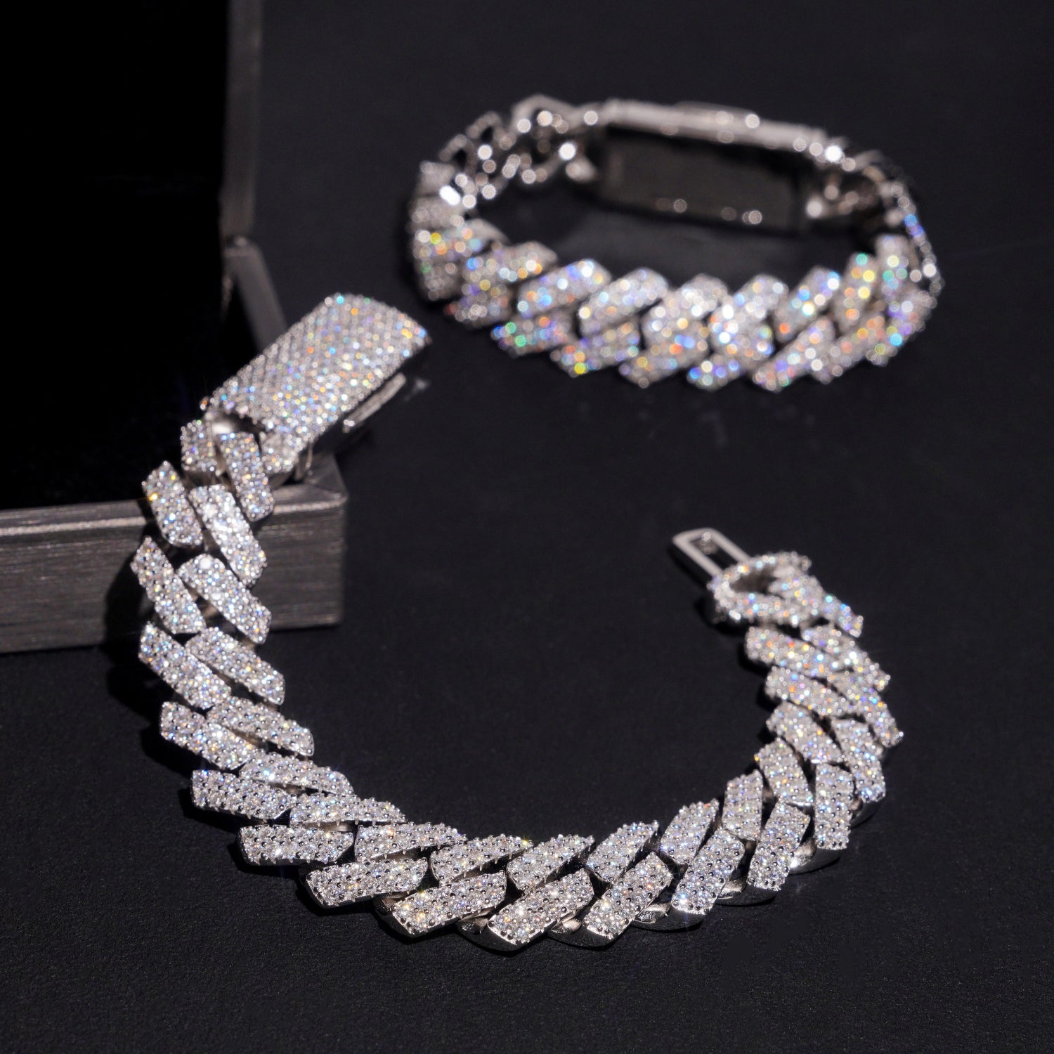 12MM Two Rows Prong Set Moissanite Diamond Cuban Link Bracelet