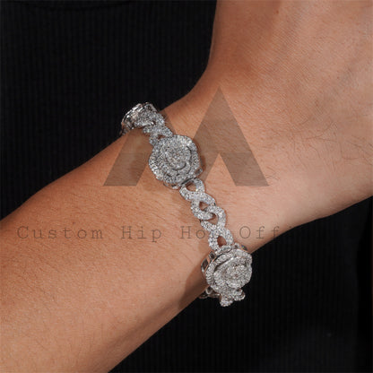 Sterling Silver 925 Rose Flower Infinity Link Bracelet VVS Moissanite Diamond For Men And Women