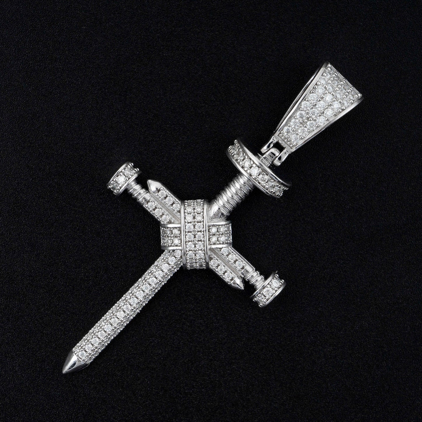 Solid Silver White Gold Plating Pass Diamond Tester Moissanite Nail Cross Pendant For Men