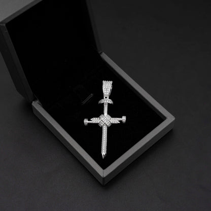 Твердое серебро, белое золото, проход, алмазный тестер, муассанитовый кулон для ногтей, крест для мужчин