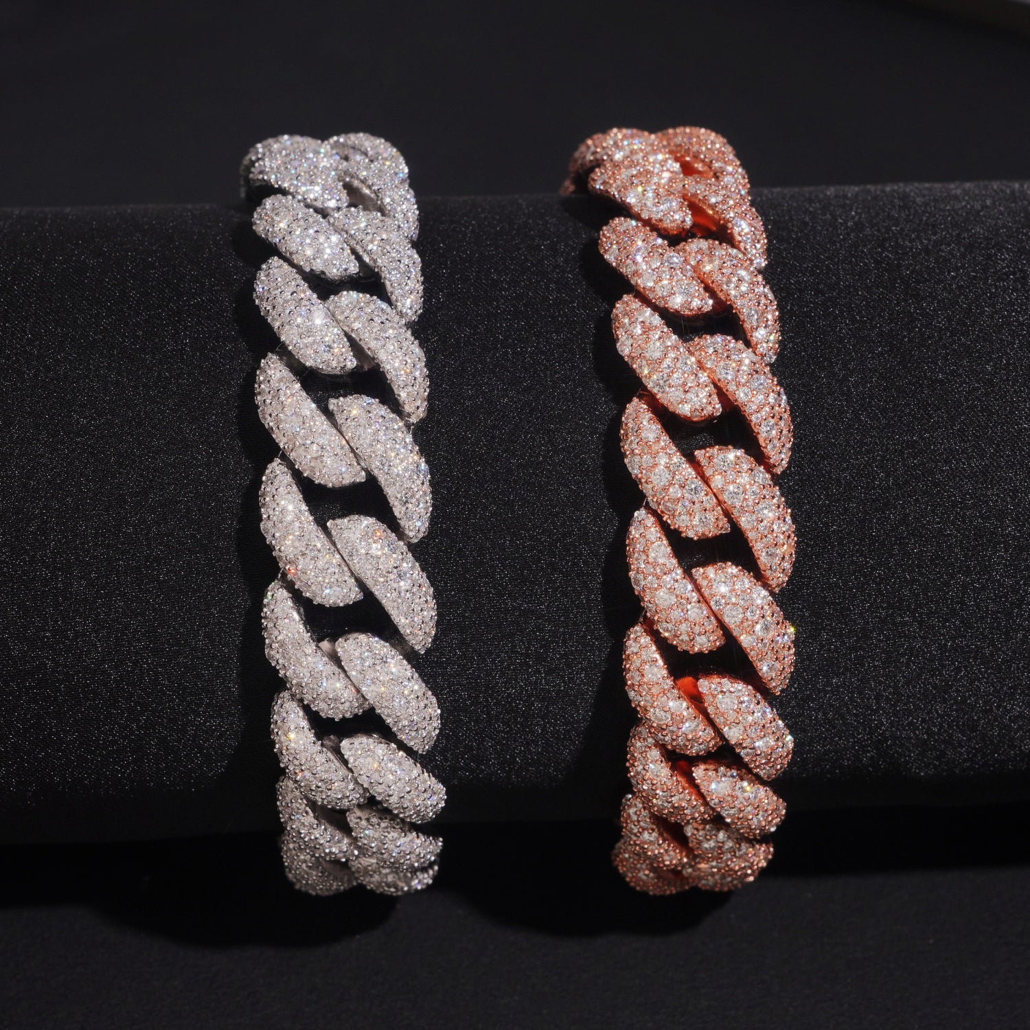 14MM Mosaic Setting Moissanite Diamond Cuban Link Bracelet