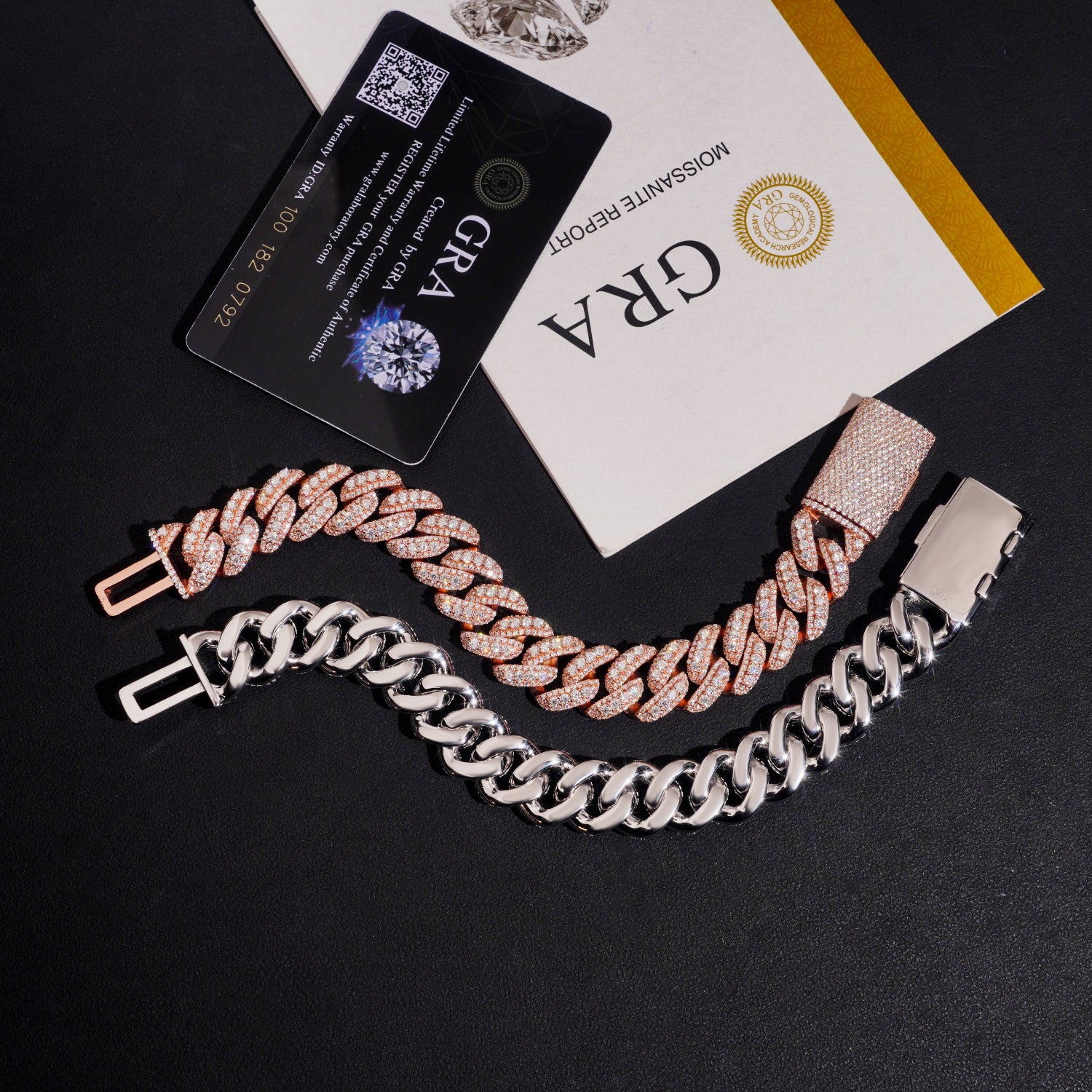 15MM Raised Stone Three Rows Moissanite Cuban Link Bracelet