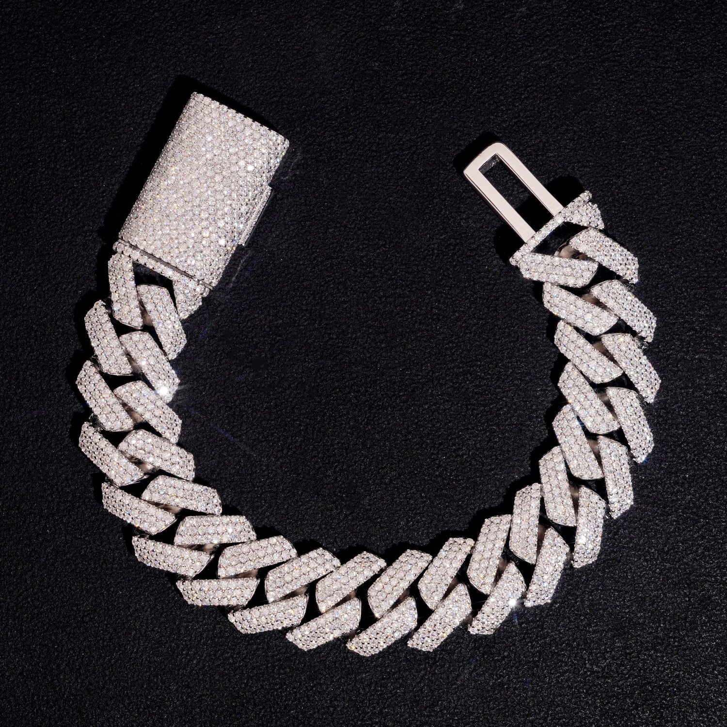 15MM Three Rows Prong Set Moissanite Diamond Cuban Link Bracelet