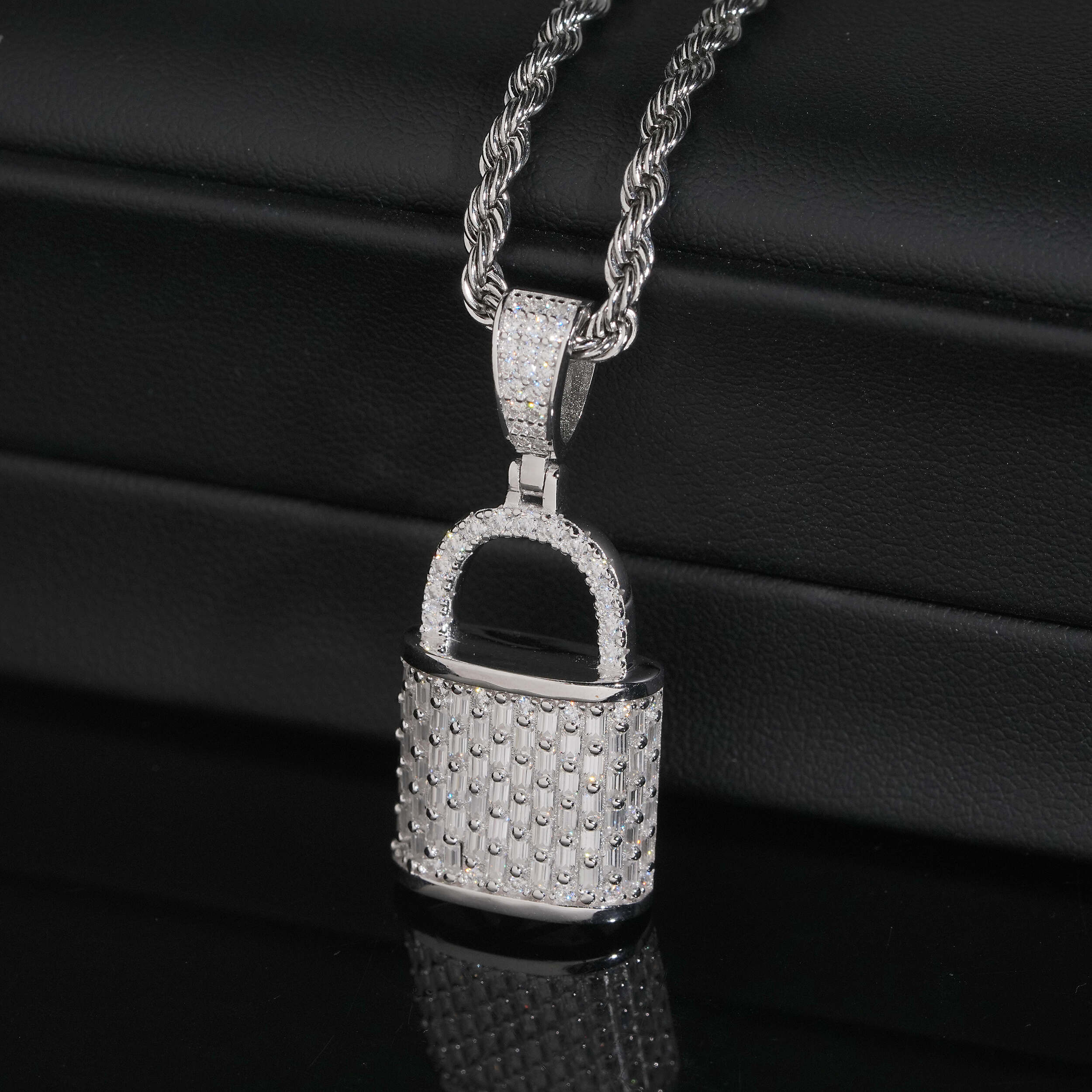 VVS Moissanite Baguette Design Lock Pendant Charm