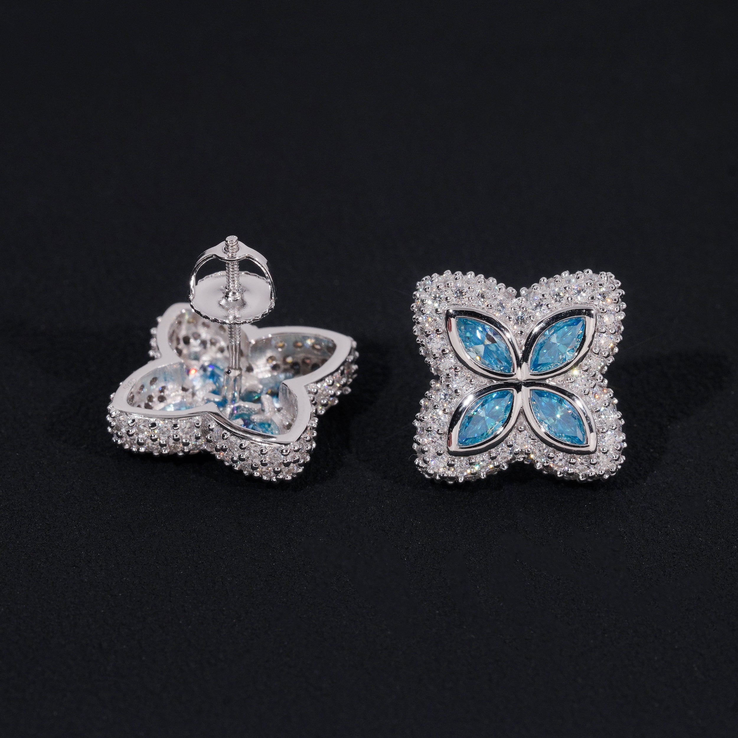 New Arrival 18MM Width Clover Moissanite Stud Earrings Screw Back 925 Silver