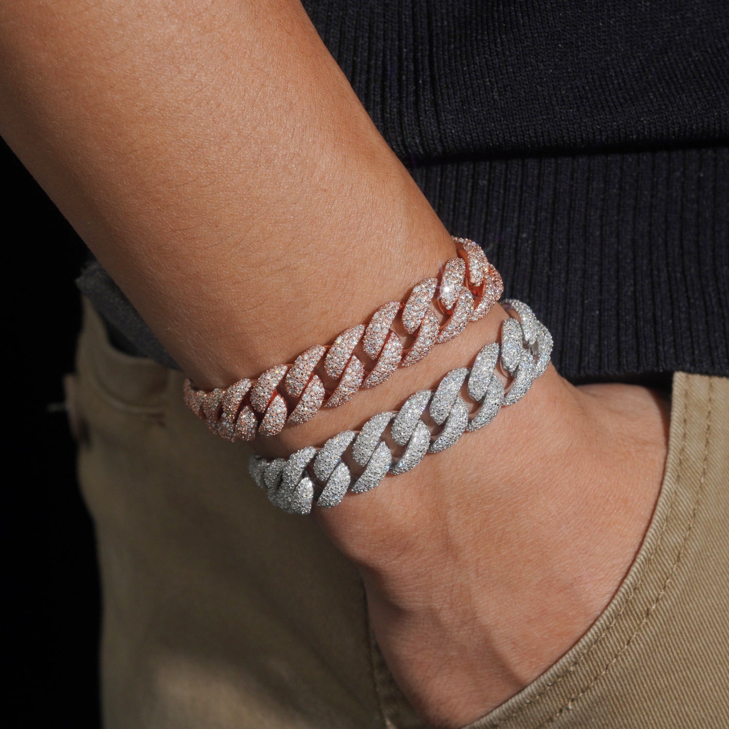 14MM Mosaic Setting Moissanite Diamond Cuban Link Bracelet