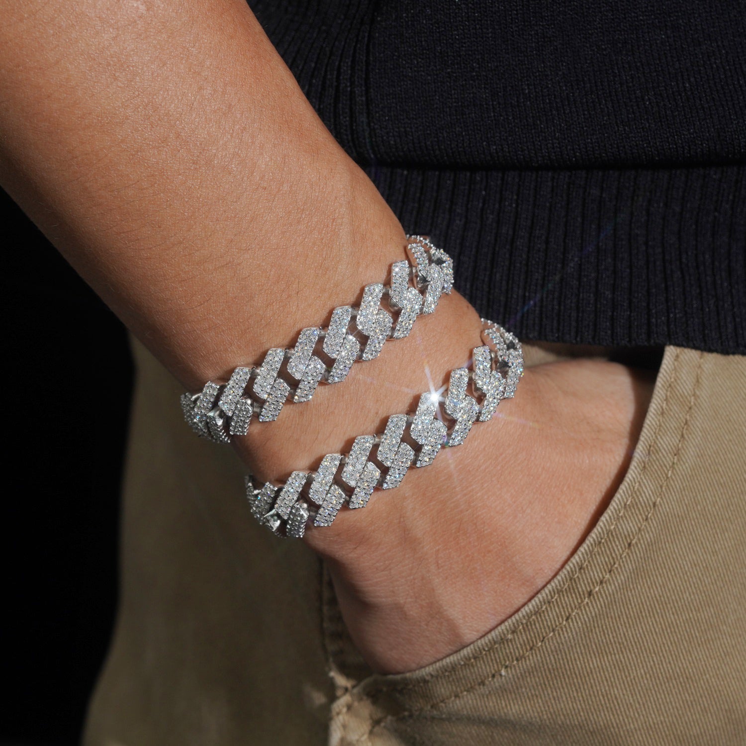 12MM Two Rows Prong Set Moissanite Diamond Cuban Link Bracelet