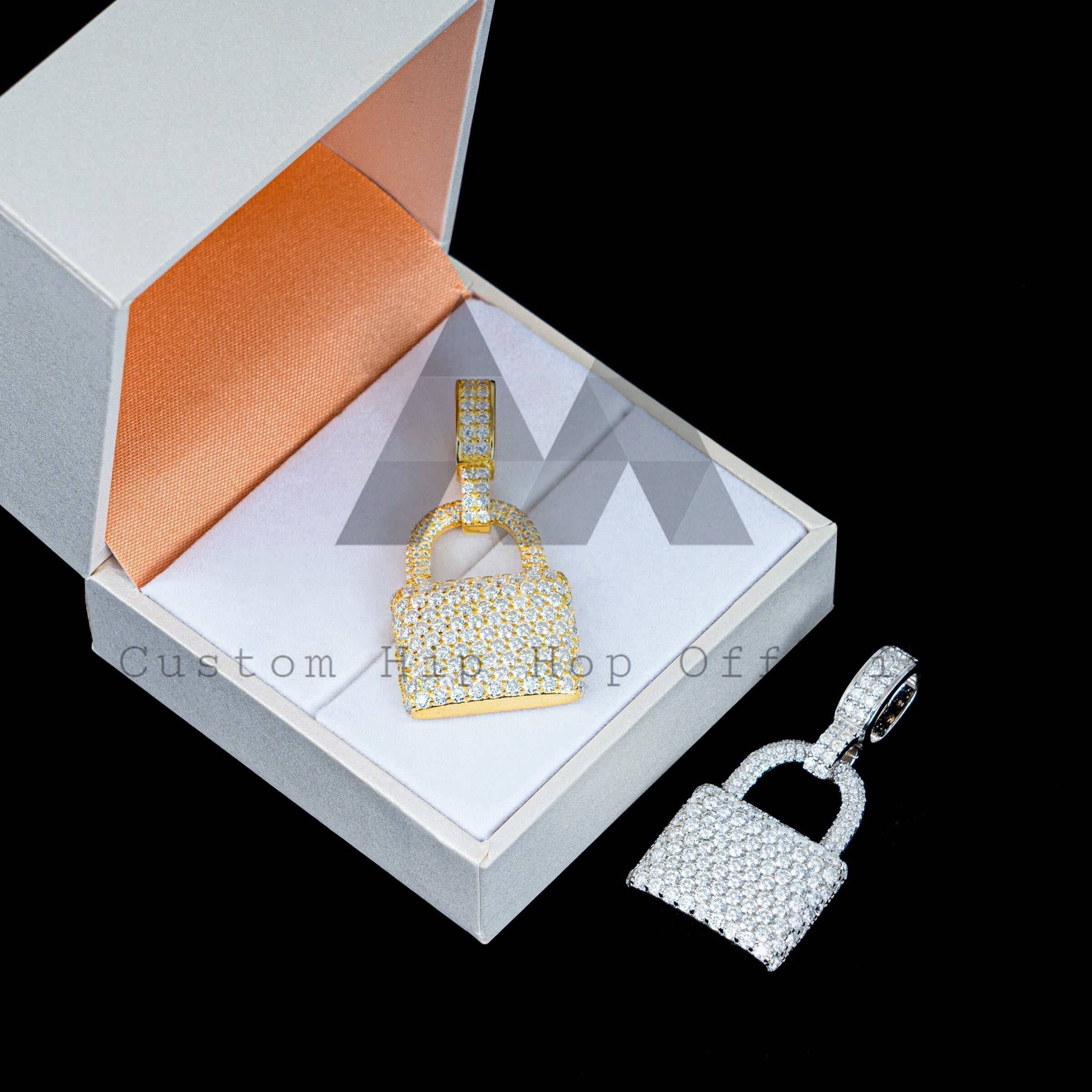 Hip hop jewelry featuring moissanite diamond lock pendant that passes diamond tester, made of 925 sterling silver for rappers5