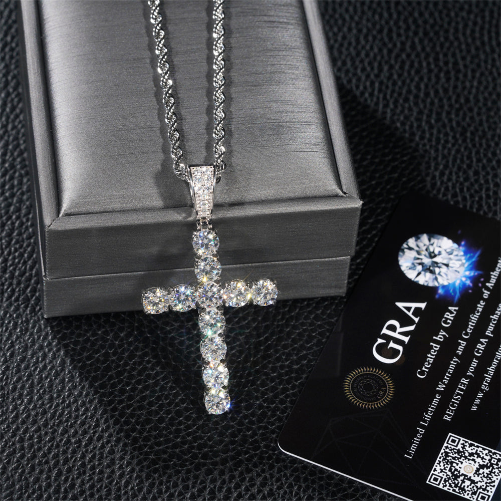 Classic Design Men Necklace 5MM Moissanite Cross Pendant Match 4MM Tennis Chain