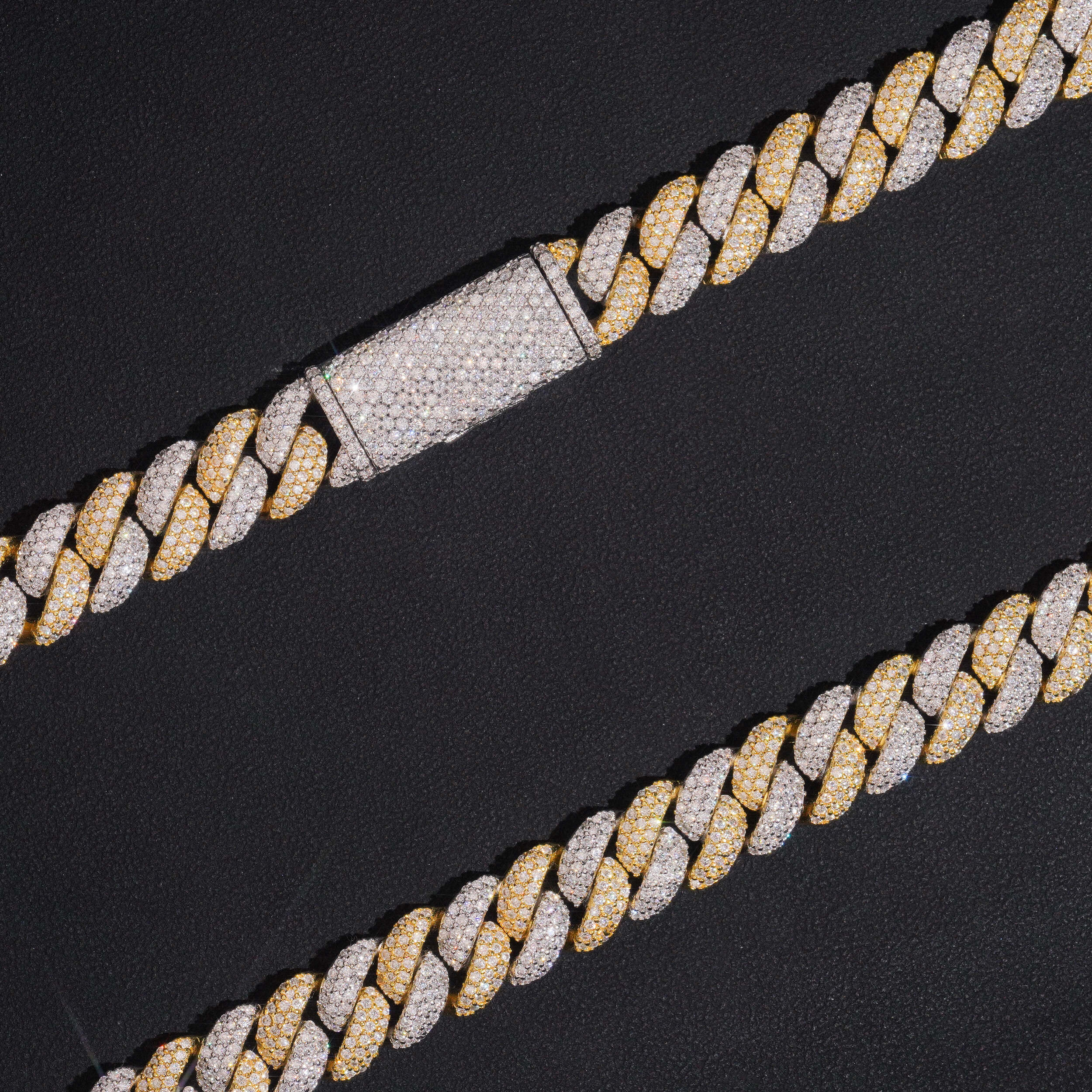 12MM Yellow Gold Two Tone Iced Out Moissanite Diamond Cuban Chain Necklace