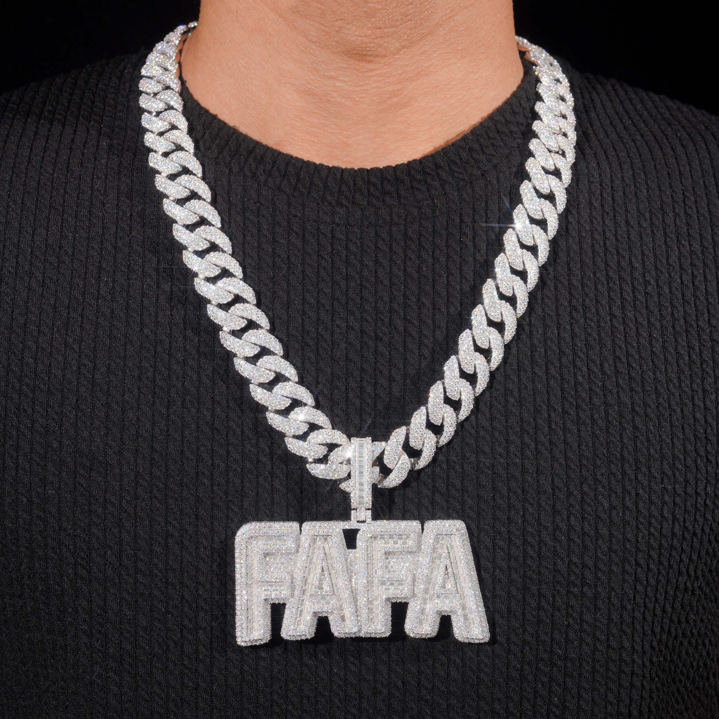 3.5Inch Width Baguette Cut Moissanit Diamond Name Pendant