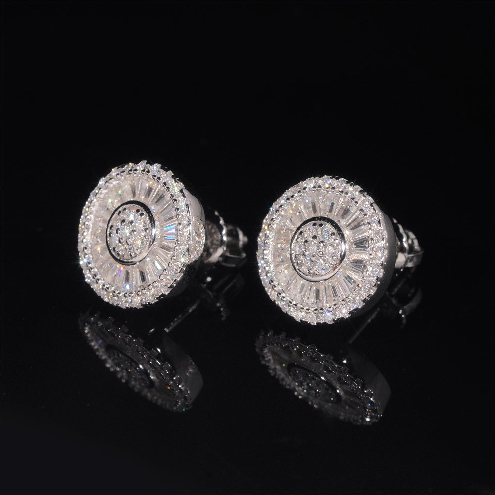 Silver Round Bageutte Cut Moissanite Diamond Earrings For MEN With GRA Report