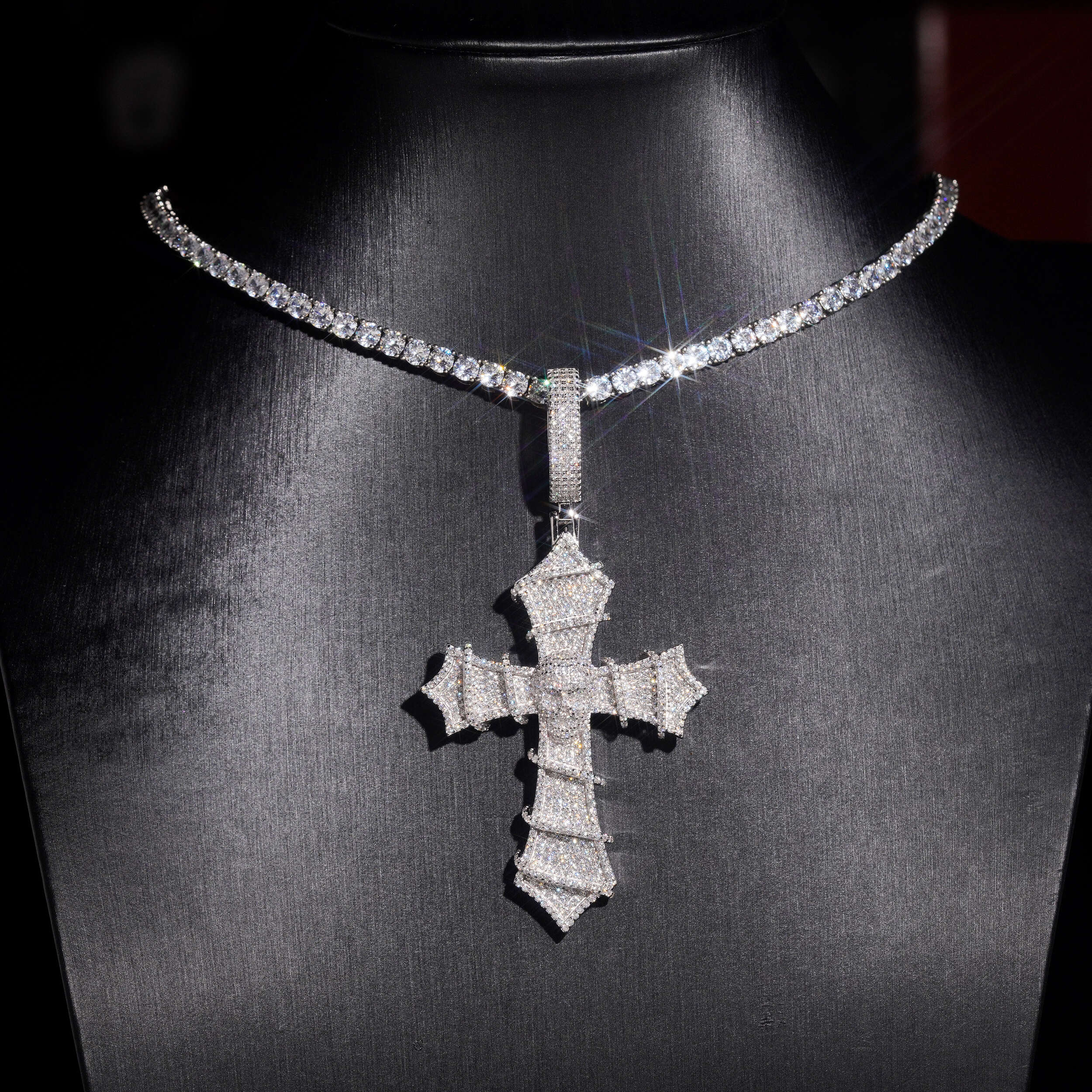 925 Silver Moissanite Diamond Skull Cross Pendant Charm Men Jewelry