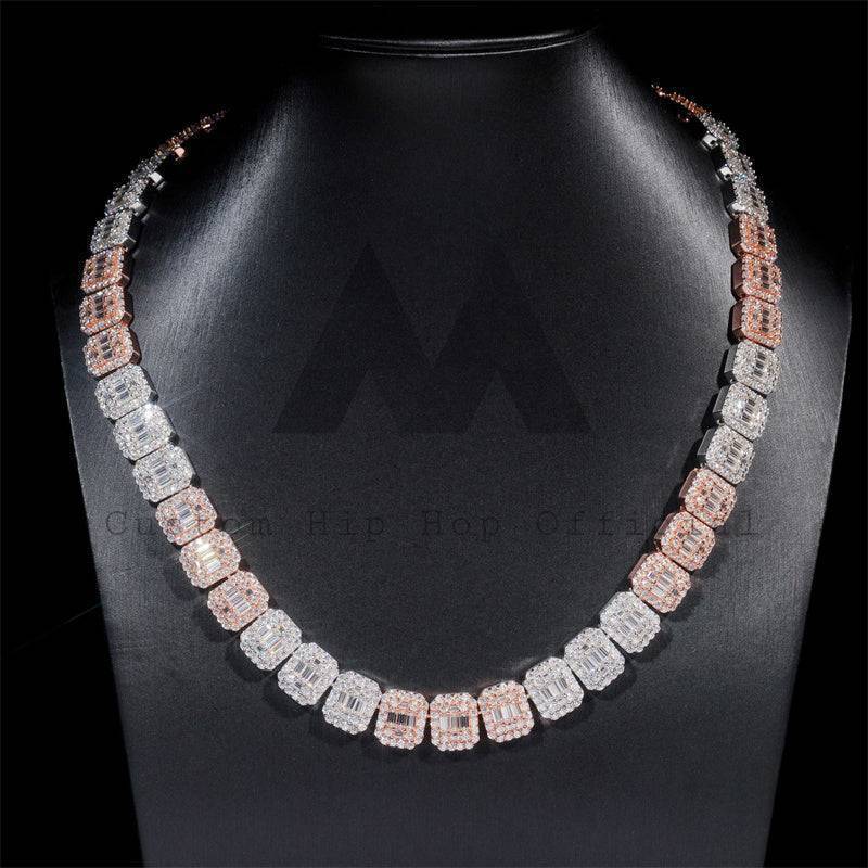 Iced Out 13MM VVS Moissanite Diamond Baguette Tennis Chain in Rose Gold and White Gold, hip hop jewelry1