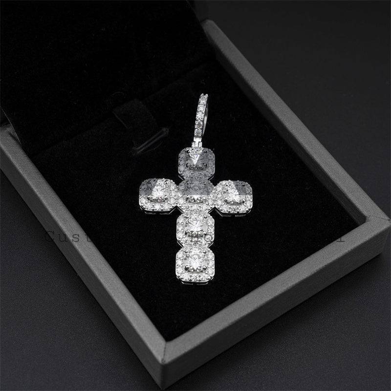 Iced Out Flower Cluster Cross Pendant Moissanite Diamond Sterling Silver Hip Hop Jewelry for Men0