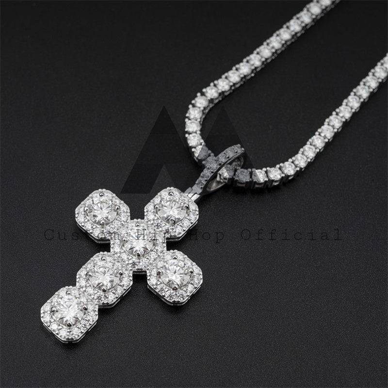 Iced Out Flower Cluster Cross Pendant Moissanite Diamond Sterling Silver Hip Hop Jewelry for Men2