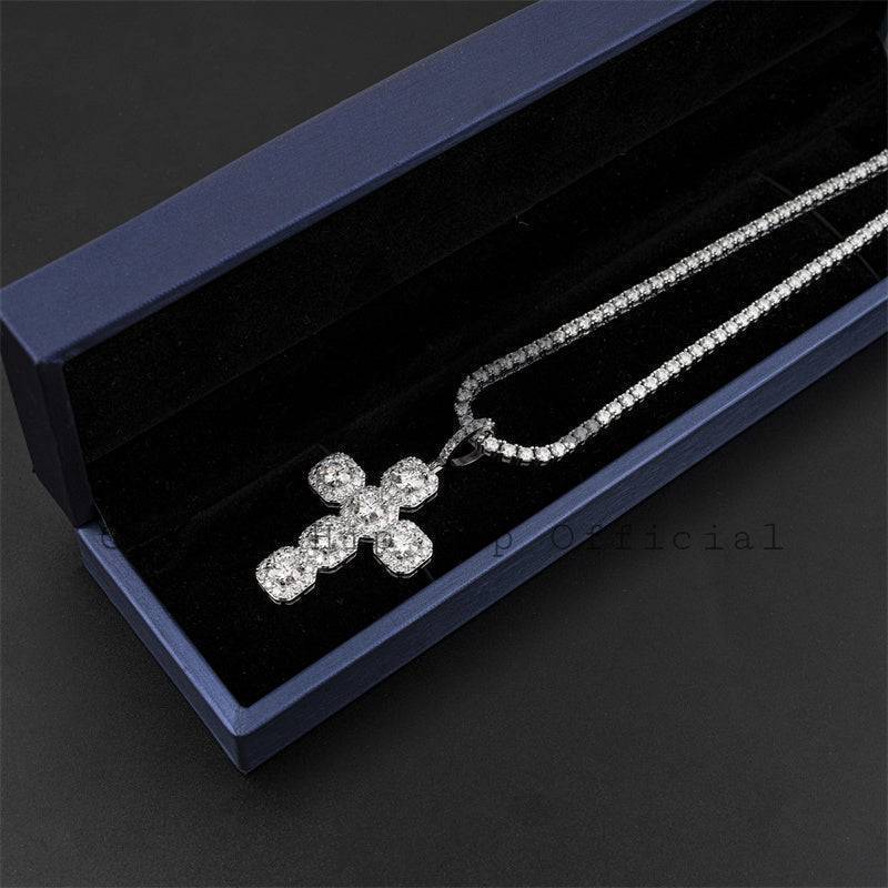 Iced Out Flower Cluster Cross Pendant Moissanite Diamond Sterling Silver Hip Hop Jewelry for Men1