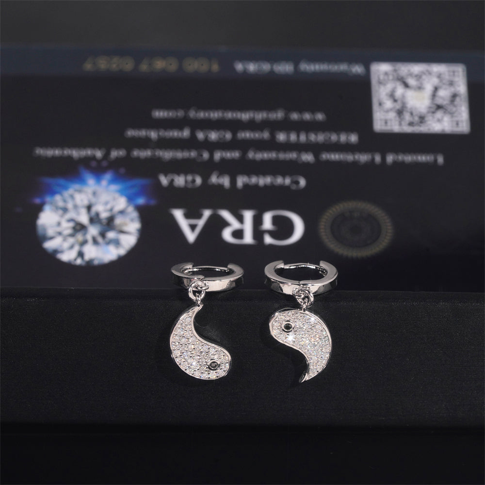 Yin Yang Hoop Huggie Earrings For MEN VVS Moissanite Diamond Iced Out Jewelry