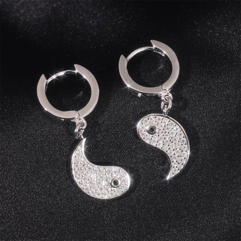 Yin Yang Hoop Huggie Earrings For MEN VVS Moissanite Diamond Iced Out Jewelry