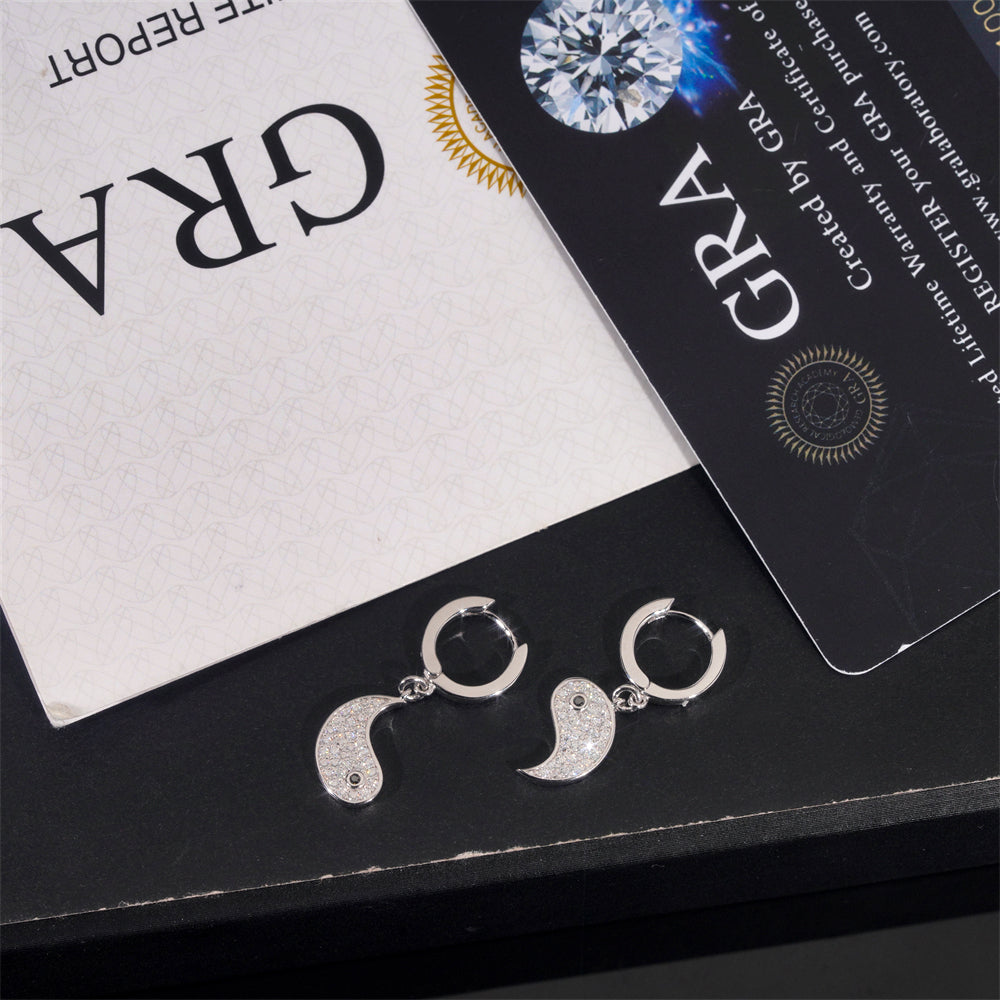 Yin Yang Hoop Huggie Earrings For MEN VVS Moissanite Diamond Iced Out Jewelry