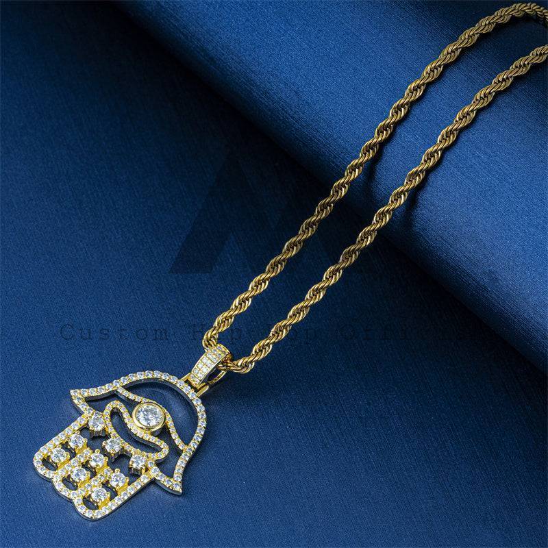 Men's hip hop jewelry with moissanite diamond Hamsa pendant suitable for 3MM tennis chain0