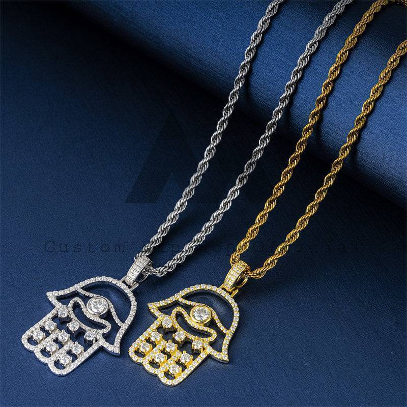 Men's hip hop jewelry with moissanite diamond Hamsa pendant suitable for 3MM tennis chain2