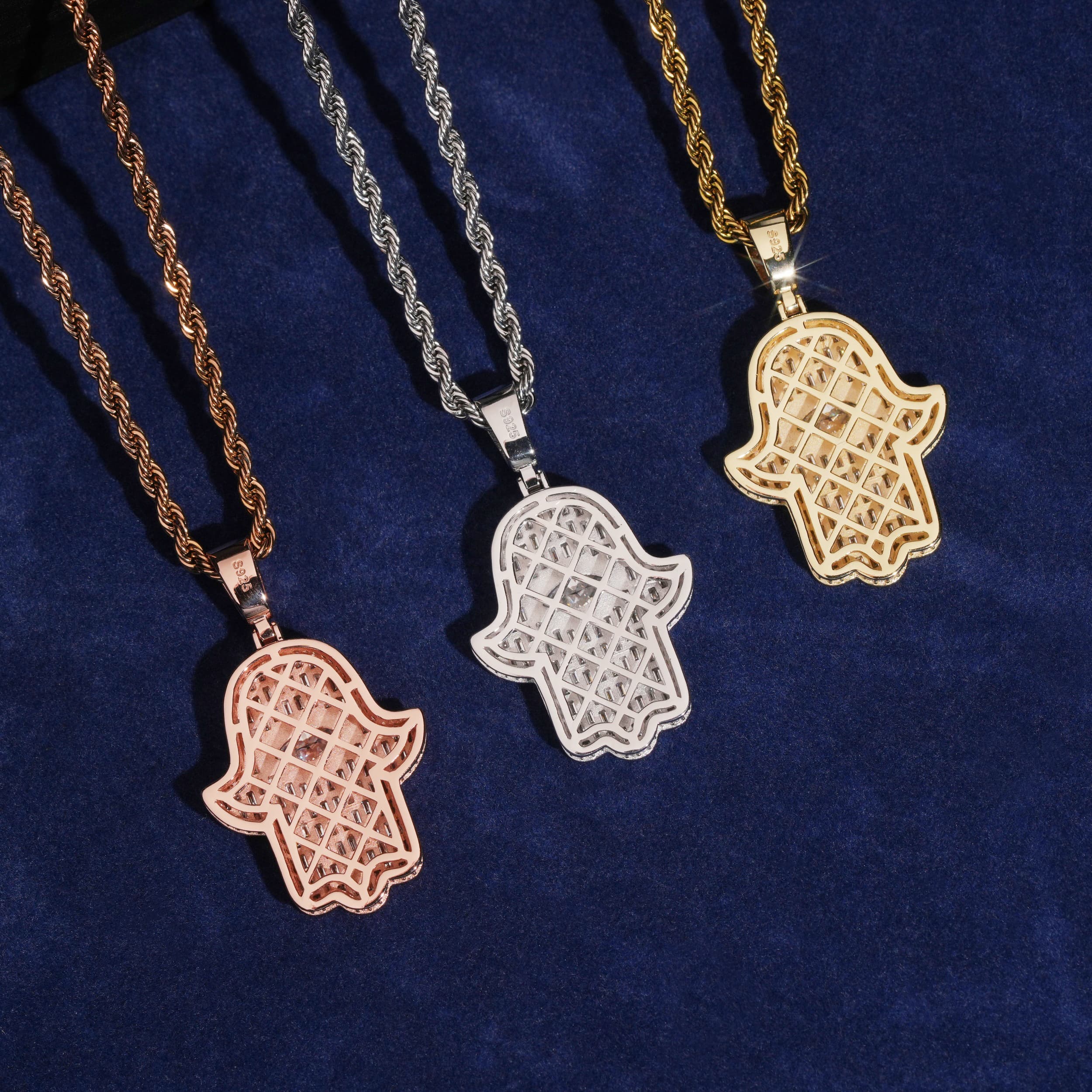 VVS Moissanite Diamond Hamsa Pendant Solid Silver