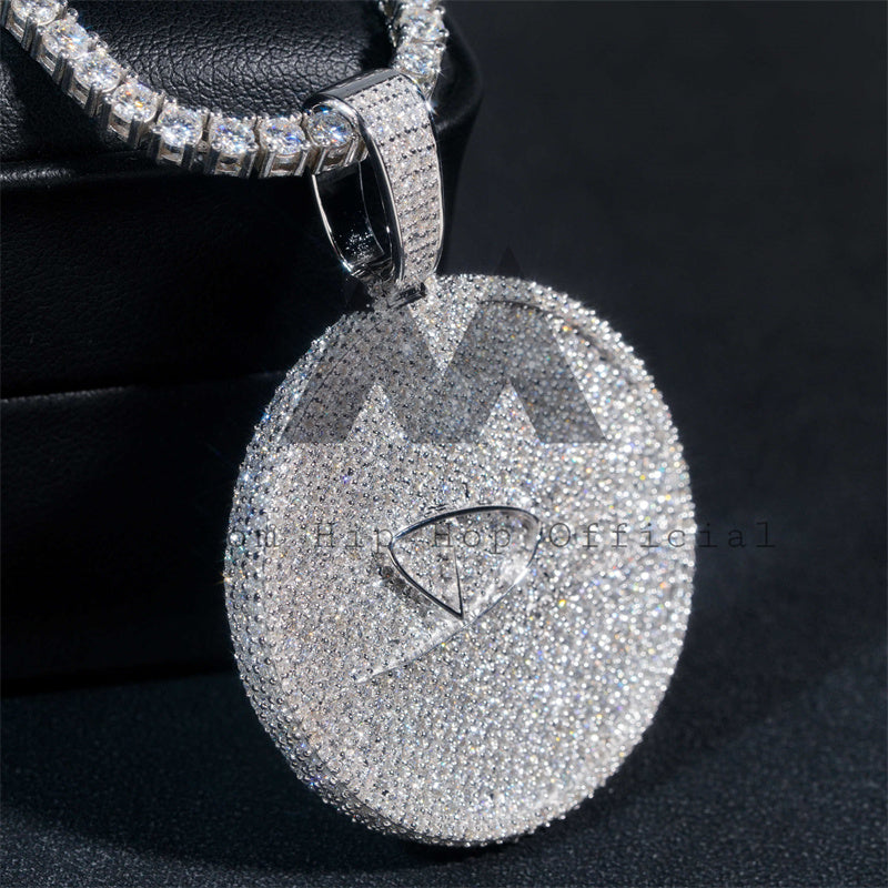 Hip Hop Custom Made 2" Width Circle Logo Pendant Iced Out With VVS Moissanite Diamond