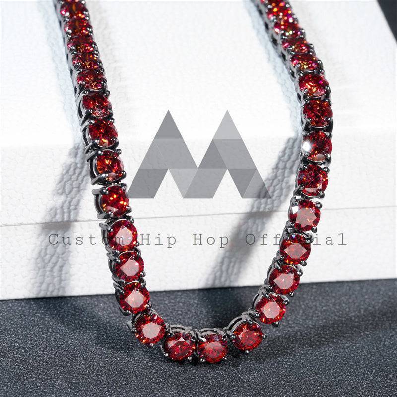 New Color Arrival Sterling Silver 5MM Red Moissanite Tennis Chain with Black Gold Plating Over Silver 925 Hip Hop Jewelry2