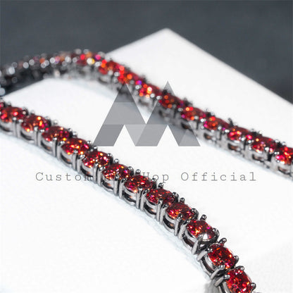 New Color Arrival Sterling Silver 5MM Red Moissanite Tennis Chain Black Gold Plating Over Silver 925
