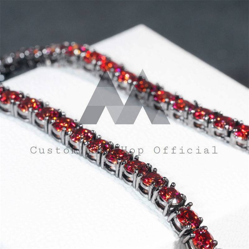 New Color Arrival Sterling Silver 5MM Red Moissanite Tennis Chain with Black Gold Plating Over Silver 925 Hip Hop Jewelry1