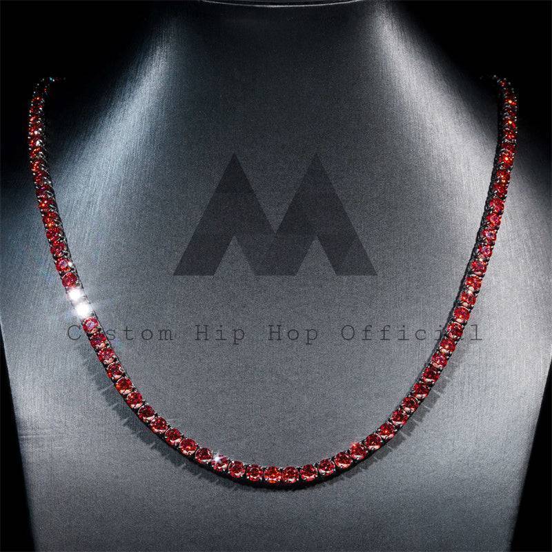 New Color Arrival Sterling Silver 5MM Red Moissanite Tennis Chain with Black Gold Plating Over Silver 925 Hip Hop Jewelry0