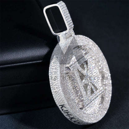 Moissanite Hip Hop Custom Made 2.5" Logo Circle Iced Out Pendant Fit FOR 13MM Cuban Link Chain