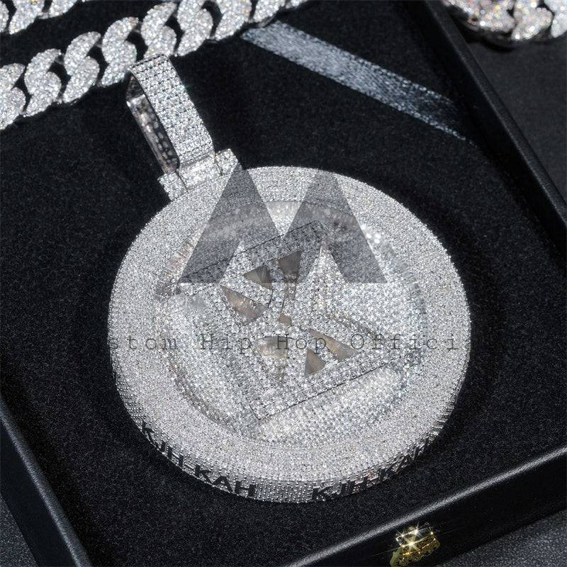 Moissanite Hip Hop Custom Made 2.5" Logo Circle Iced Out Pendant Fit FOR 13MM Cuban Link Chain