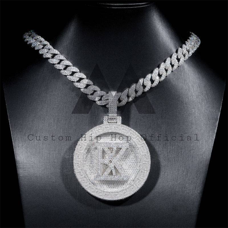 Moissanite Hip Hop Custom Made 2.5" Logo Circle Iced Out Pendant Fit FOR 13MM Cuban Link Chain