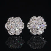925 Silver VVS Moissanite Diamond Double Layers Cluster Studs Earrings Screw Back