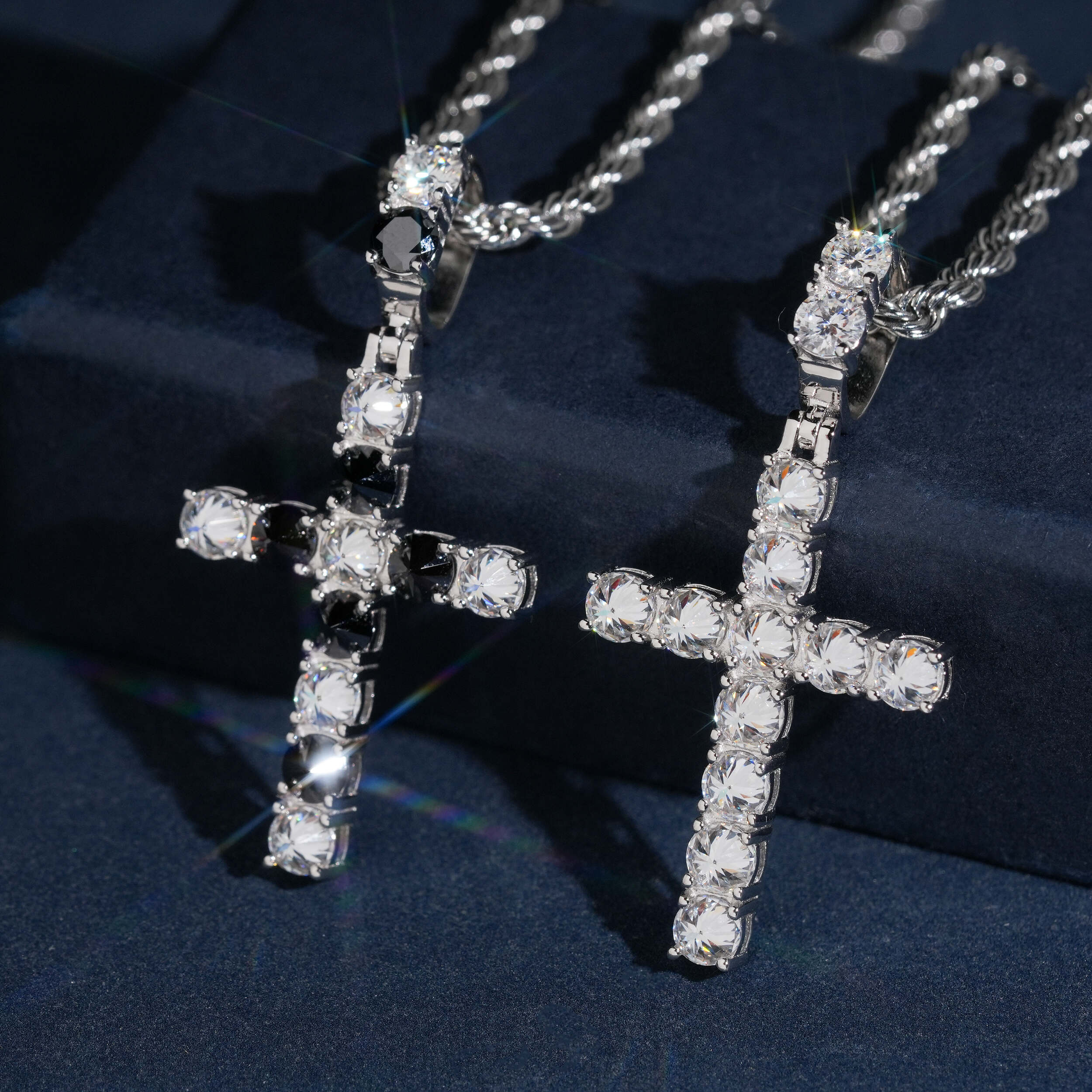 4MM Moissanite Diamond Inverted Upside Down Setting Solitaire Cross Pendant
