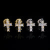 Hip Hop Bling Iced Out VVS Moissanite Diamond Cross Studs Solid Silver