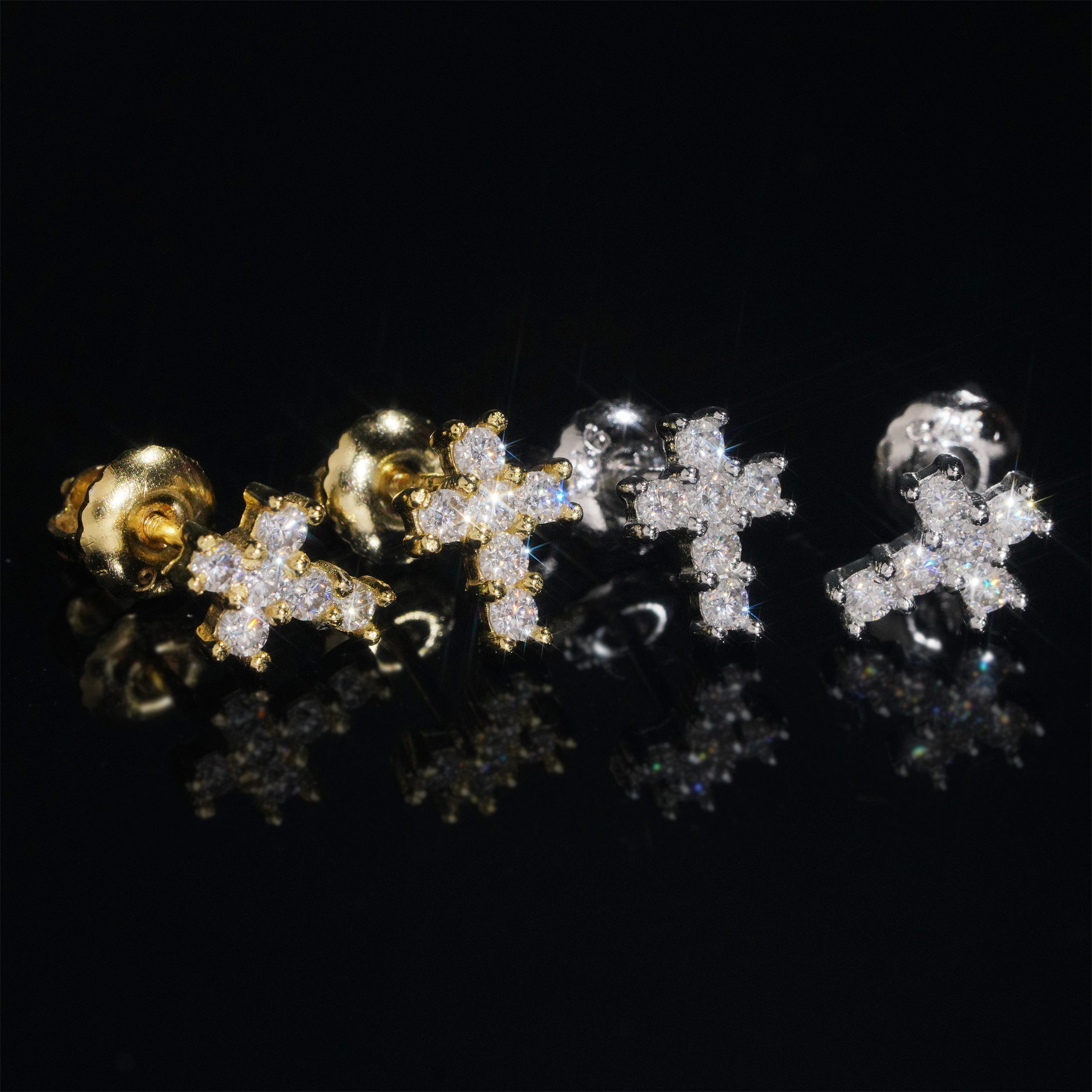 Hip Hop Bling Iced Out VVS Moissanite Diamond Cross Studs Solid Silver