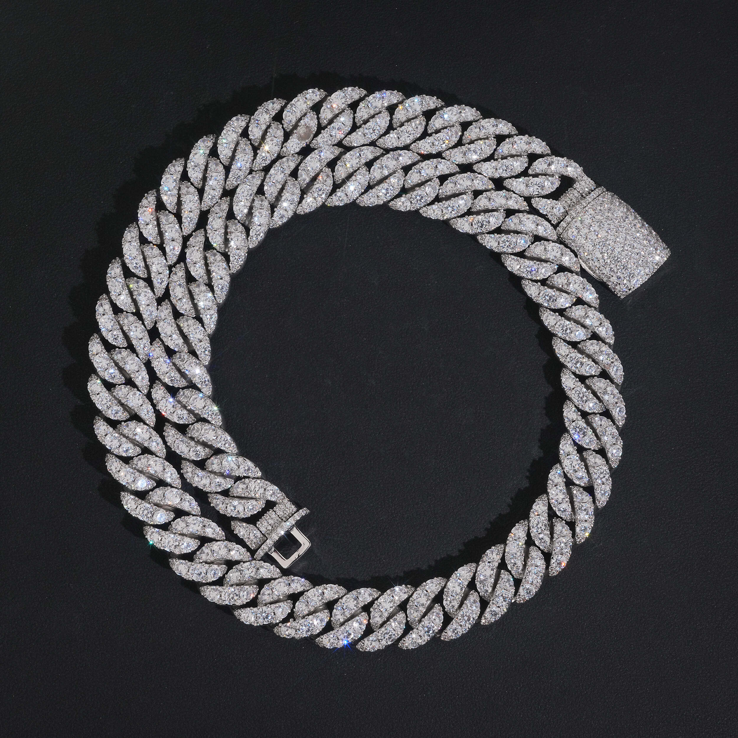 16MM Single One Row Moissanite Diamond Cuban Chain Curve Lock