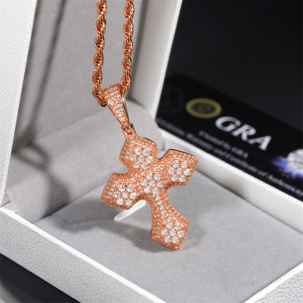 Iced Out Moissanite Diamond Cross Pendant 925 Sterling Silver Hip Hop Jewelry