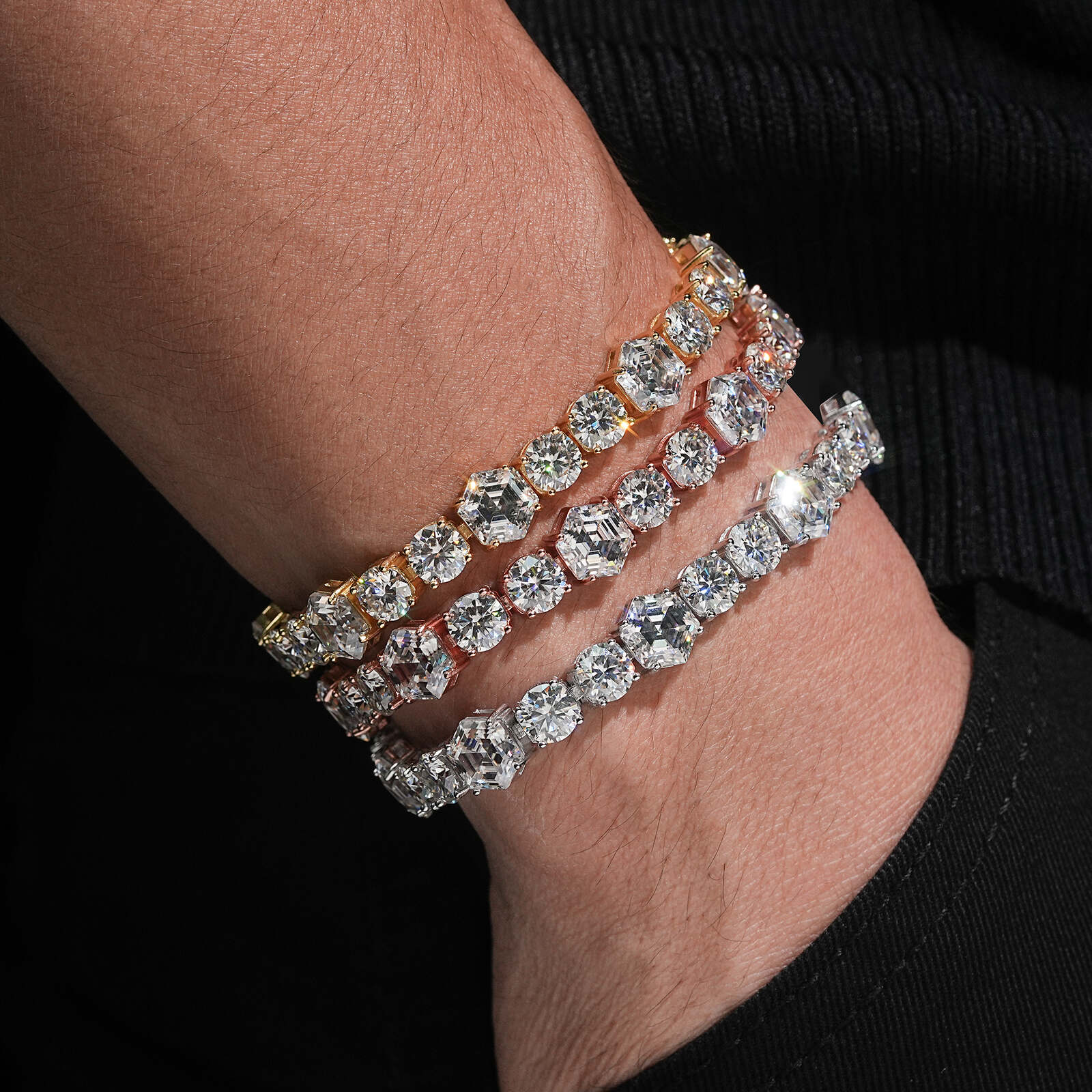 Round Mix Hexagon Cut Moissanite Diamond Tennis Bracelet 6.5MM