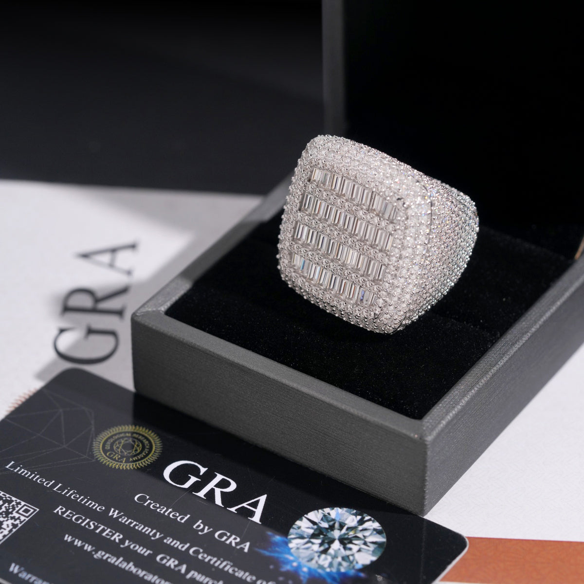 Sterling Silver 925 Men Baguette Cut Square Iced Out Men Ring VVS Moissanite Diamond