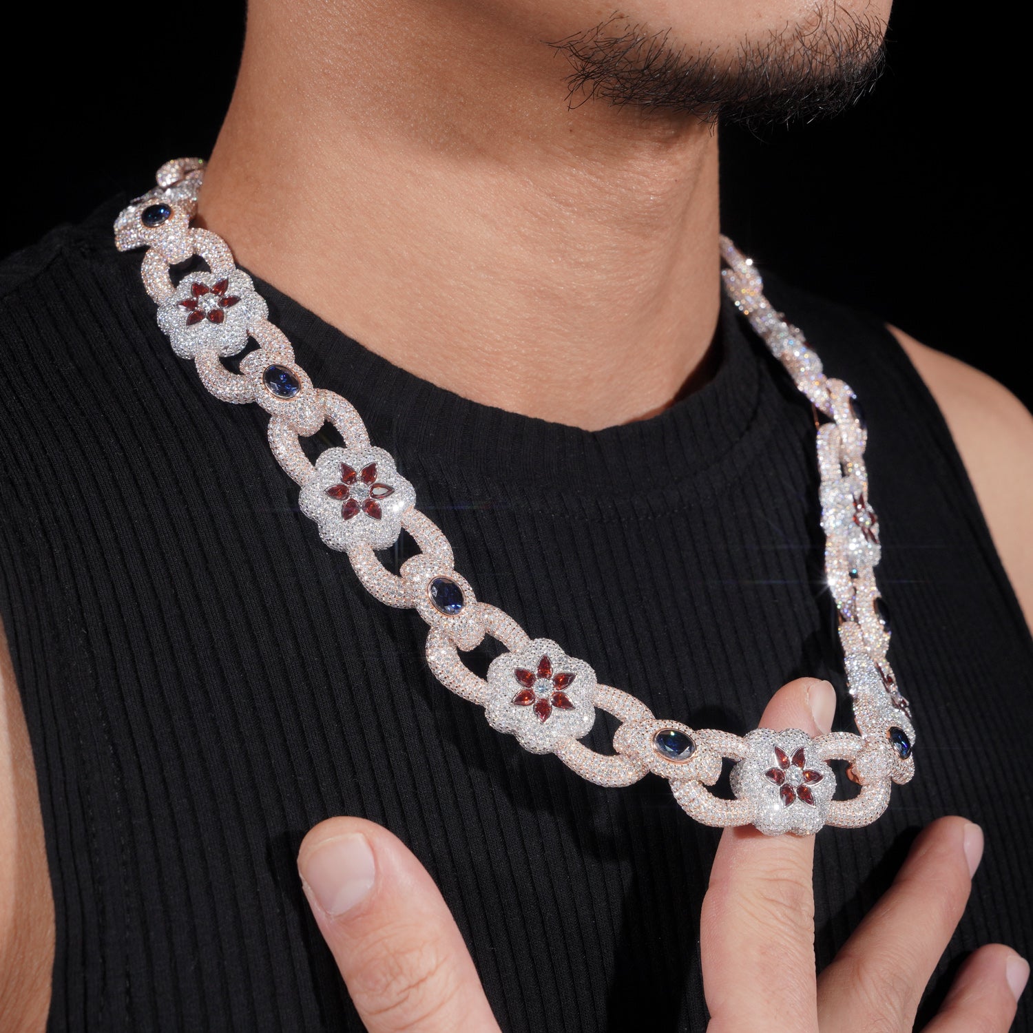 Sterling Silver 925 22MM Rose Gold Two Tone Flower Link Chain Necklace