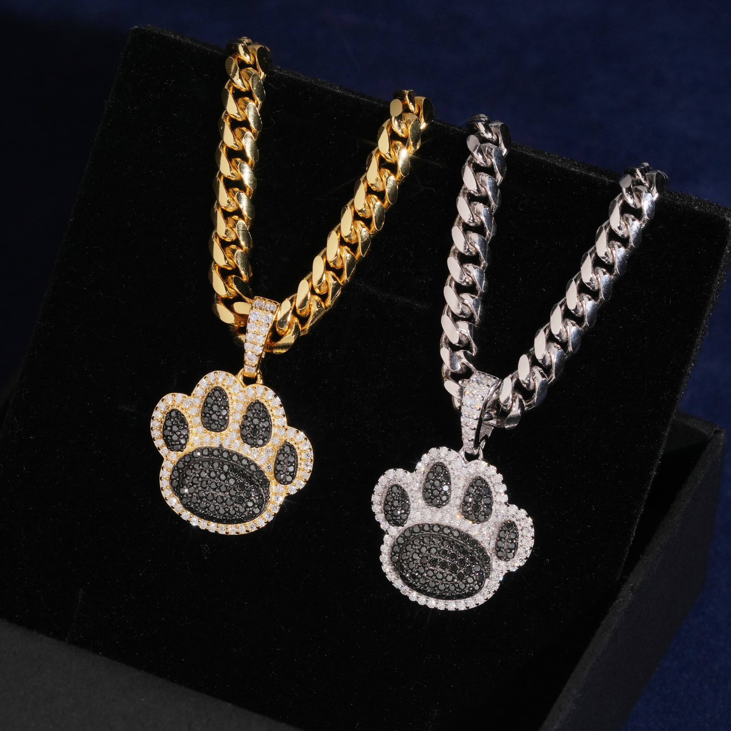 White Mix Black Moissanite Diamond Mini Size Dog Paw Pendant