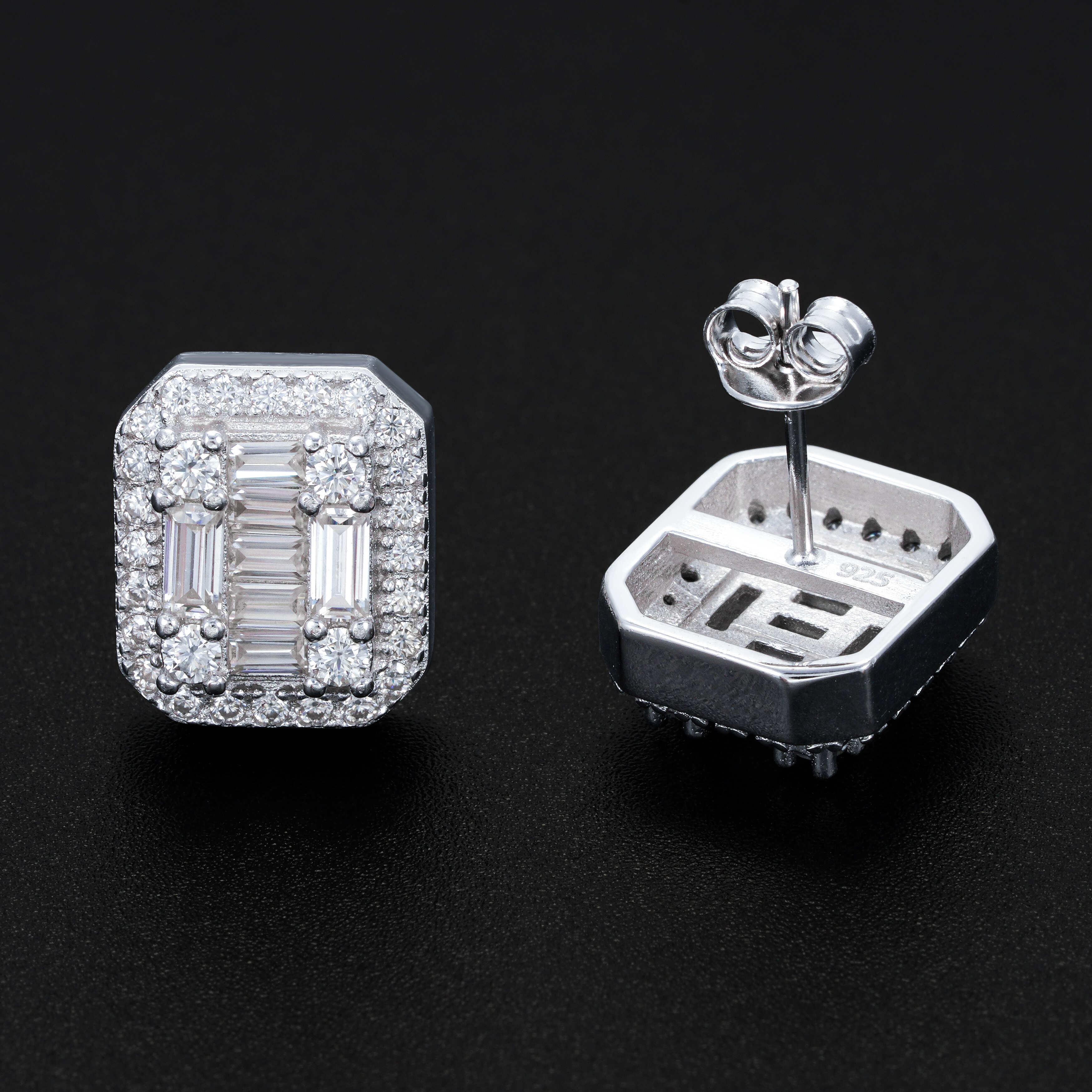 VVS Baguette Cut Moissanite Earrings For Unisex Iced Out Push Back