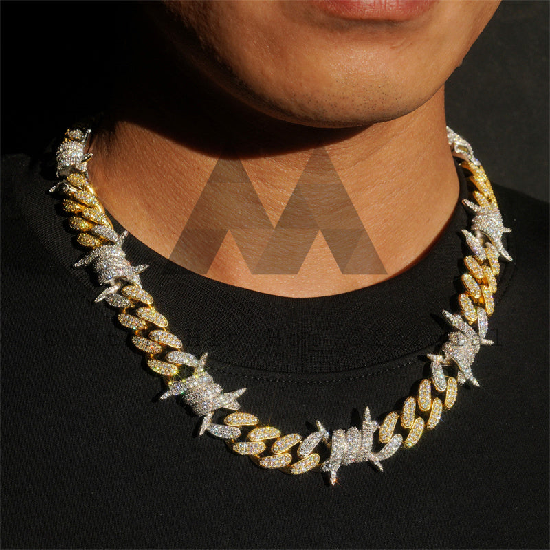 Iced Out Yellow Gold Two Tone 13MM Cuan Link Moissanite Chain Barber Wire Style